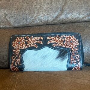 Myra Bag Floral Tooled Leather Wallet with Cowhide